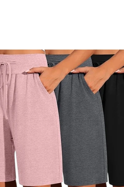 Neer 3 Pack Bermuda Shorts for Women Wide Leg High Waisted Drawstring Gym Lightweight Baggy Shorts with Pockets