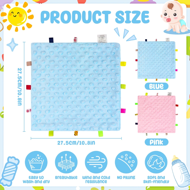  Baby Taggy Comforter Soft Sensory Tag Blanket