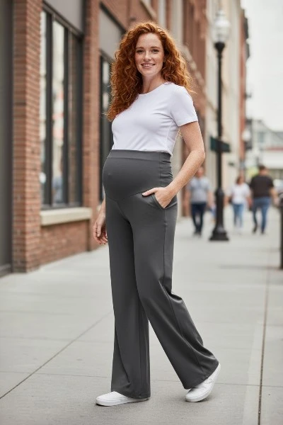 G4Free Maternity Trousers Over Bump Stretchy Pregnancy Yoga Pants Lounge Wide Leg Dress Work Trousers with Pockets 