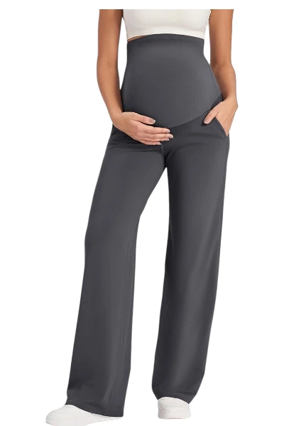 G4Free Maternity Trousers Over Bump Stretchy Pregnancy Yoga Pants Lounge Wide Leg Dress Work Trousers with Pockets 