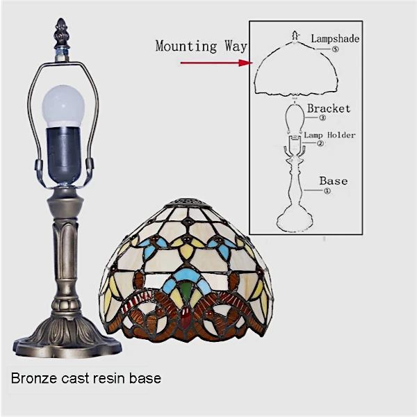Tiffany Style Table Lamp Handcrafted Stained Glass Shade – Mediterranean Design