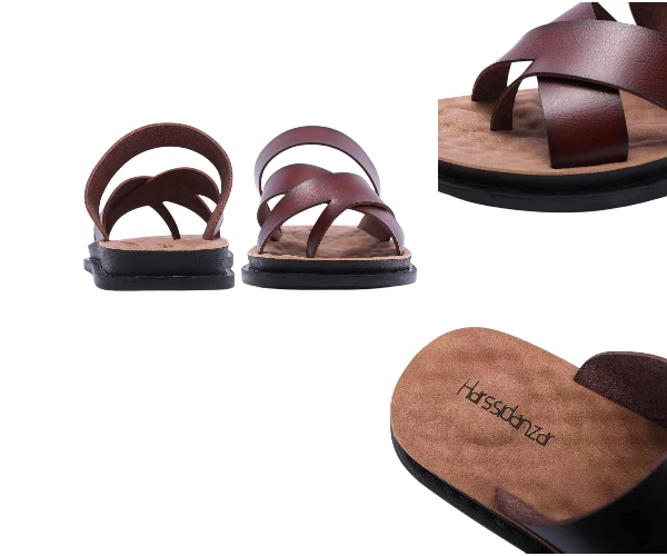 Harssidanzar Mens Sandals Slippers Cross Straps Slide Slip On Flip Flops for Men Toe Ring Style