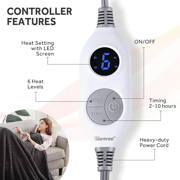 Warmrest Electric Heated Throw Blanket For Sofa