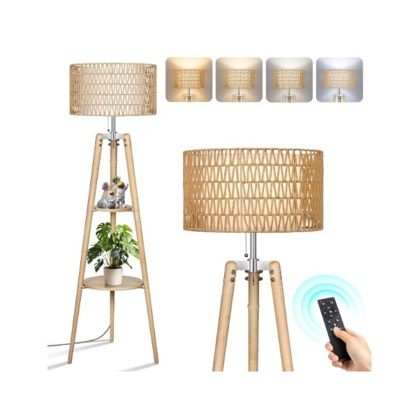 OUTON Tripod Floor Lamp Rattan & Linen Double Shades
