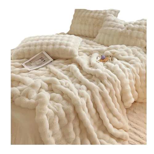 DREAMLANDING Faux Rabbit Fur Luxury Plush Sherpa Throw Blanket  