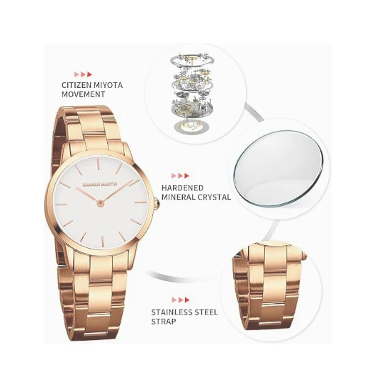 HANNAH MARTIN Waterproof Watches for Women Stainless Steel Band 