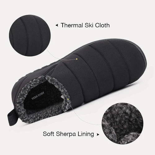 VeraCosy Men's Warm Quilted Memory Foam Ankle Mule Slippers 