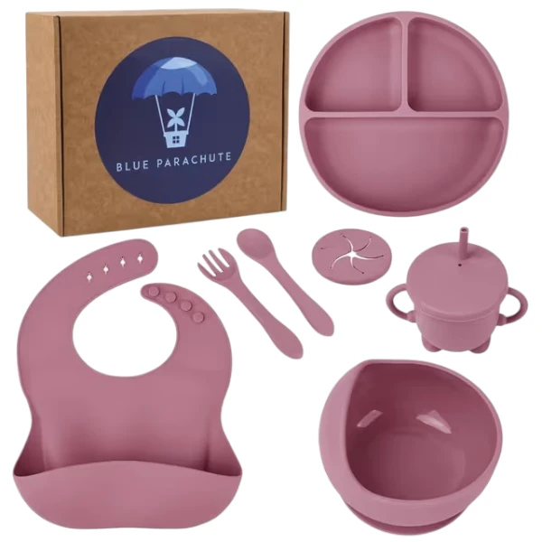 Baby Feeding Silicone Set, Weaning Kit with Suction Plate, Bowl, Adjustable Bib, Utensils Set - Perfect for Infant & Toddler Mealtime, Non-Slip Dishware, BPA-Free, Easy Clean 
