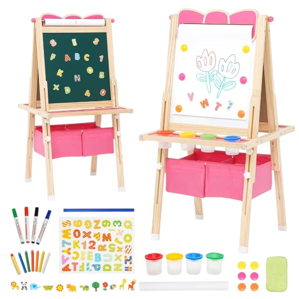Art Easel Wooden Kids Easel Double Sided Adjustable Height