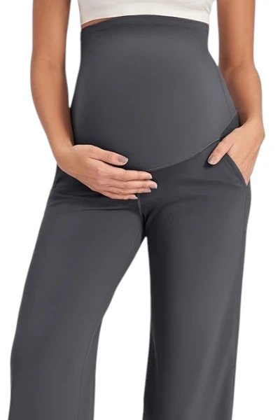 G4Free Maternity Trousers Over Bump Stretchy Pregnancy Yoga Pants Lounge Wide Leg Dress Work Trousers with Pockets 