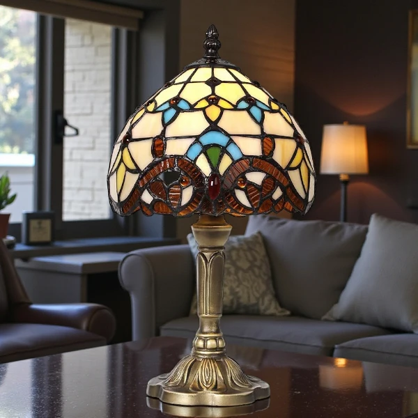 Tiffany Style Table Lamp Handcrafted Stained Glass Shade – Mediterranean Design