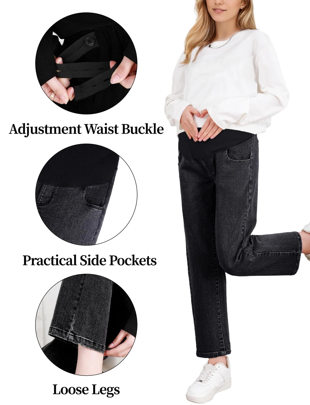 FEOYA Maternity Jeans Casual Loose Wide Leg Denim Pregnancy Pants 