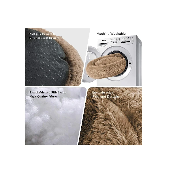 MFOX Calming Dog Bed Cat Bed Donut Faux Fur Donut