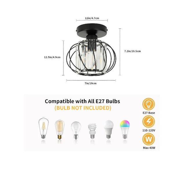 Industrial Light Crystal Pendant Mini Chandelier &  Crystal Ceiling Light Fixture