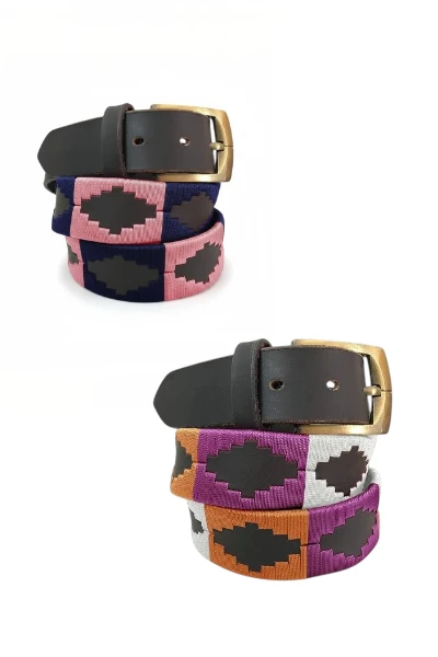 Carlos Diaz Mens Womens Premium Unisex Brown Leather Embroidered Designer Polo Belt 