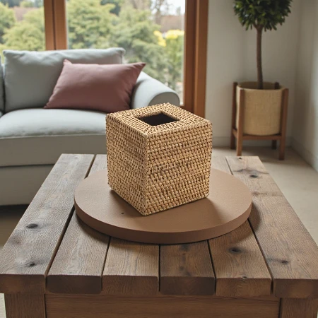 Rattan Square Hand Woven Wicker Tissue Box Holder