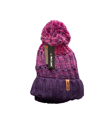 Unisex Ladies Men Cable Knitted Fleece Lined Hat With Large Pom Pom