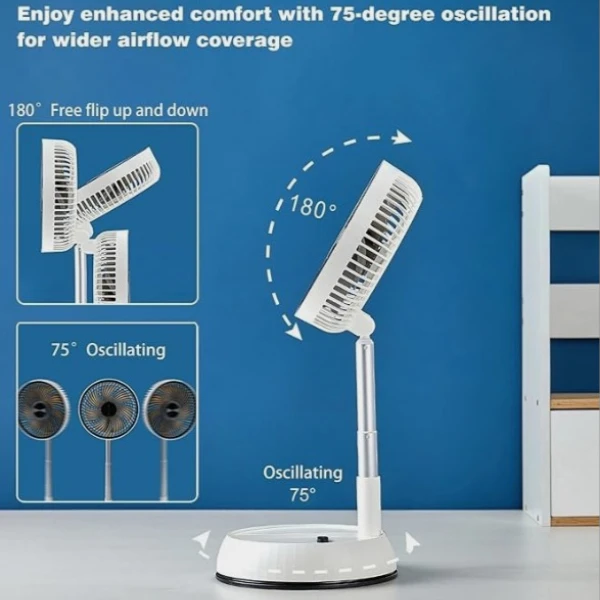 Foldable Rechargeable Oscillating Fan 8" Inche 7200mAh Battery Operated Small Fan Remote, Quiet Table Standing Pedestal Fans for Bedroom Office Camping Travel