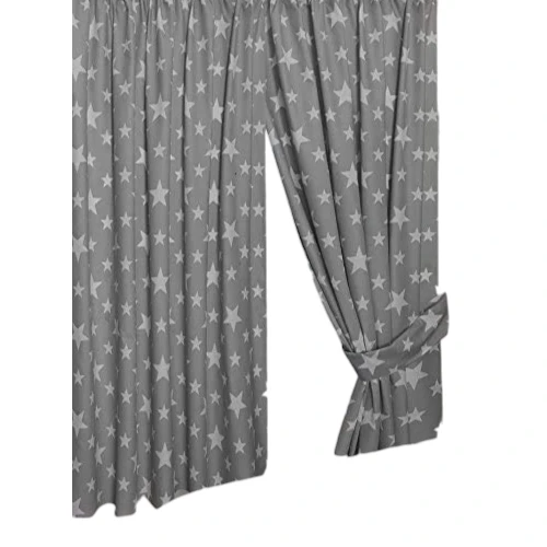 My Home Stars Grey Curtains With Tie Backs