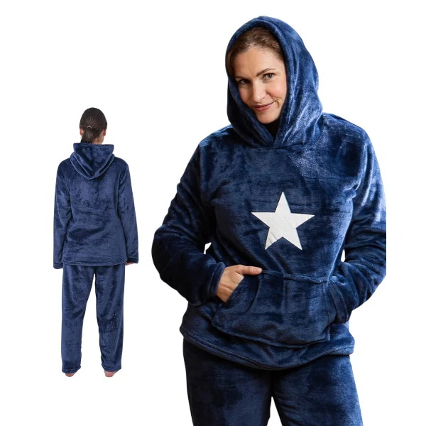 Women's Fluffy Fleece Star Pyjamas Set
