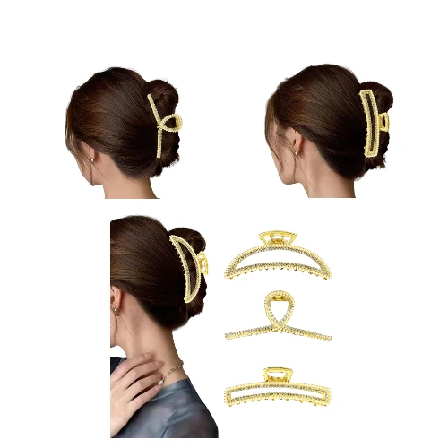 Metal Hair Claw with Pearls and Rhinestone