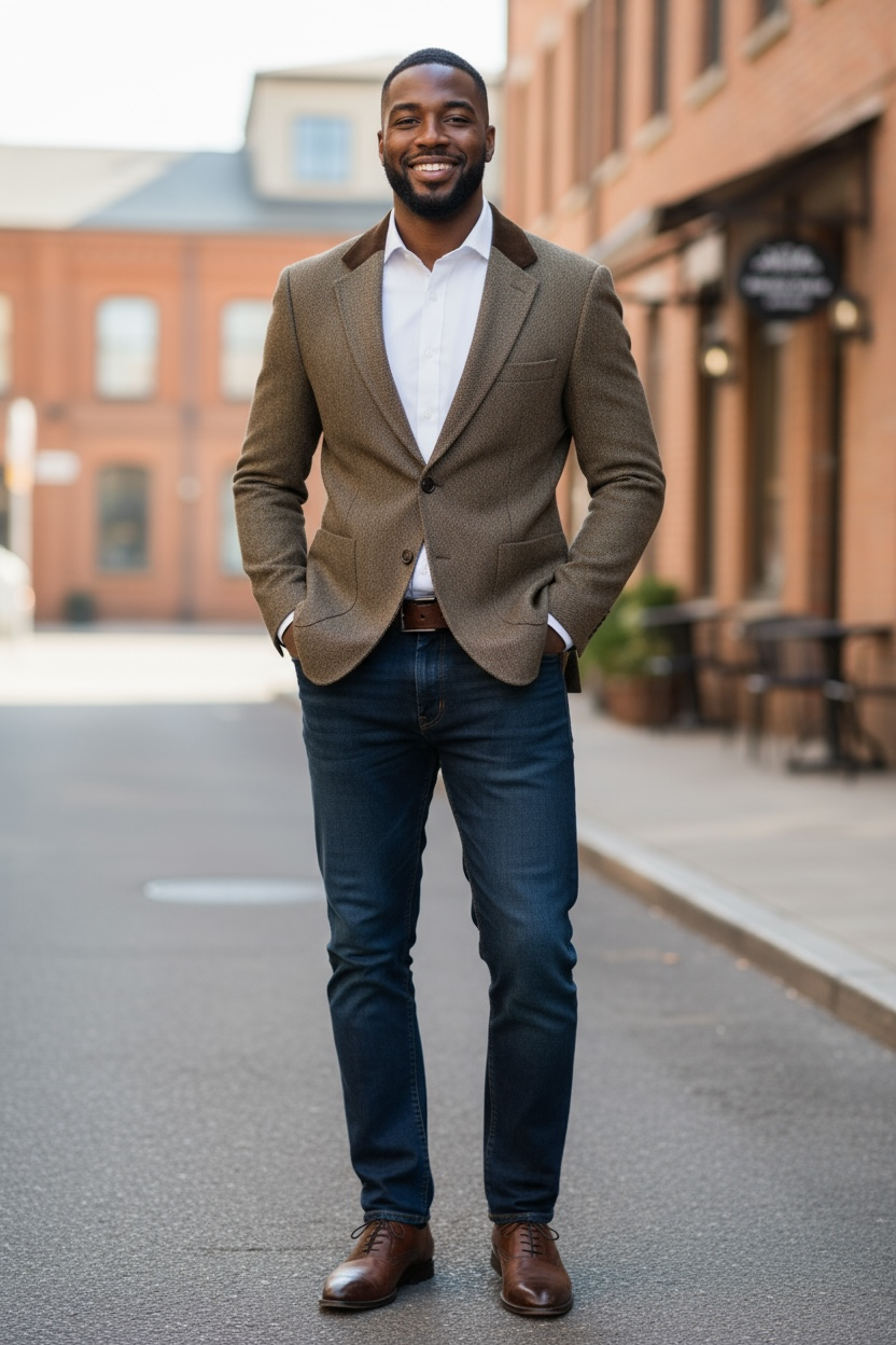 PJ PAUL JONES Men's Herringbone Blazer Tweed Sport Jacket