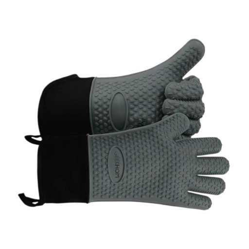 Oven Gloves Heat Resistant, Waterproof, Silicone & Cotton Double Layer BBQ Gloves
