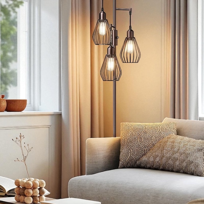 Industrial Tear Drop Cage Floor Lamp