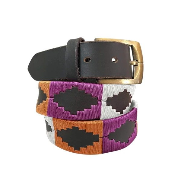 Carlos Diaz Mens Womens Premium Unisex Brown Leather Embroidered Designer Polo Belt 