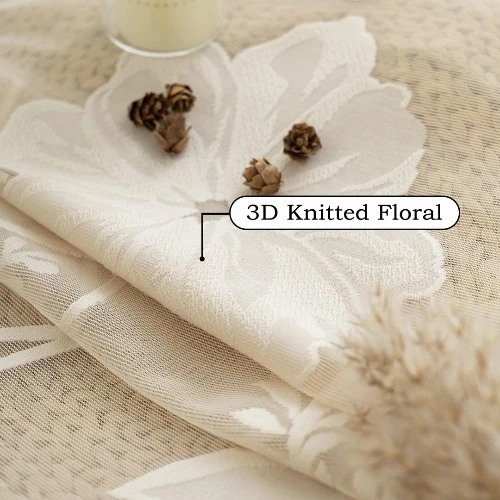 Embroidered Semi-Sheer Floral Linen Lace Curtains  