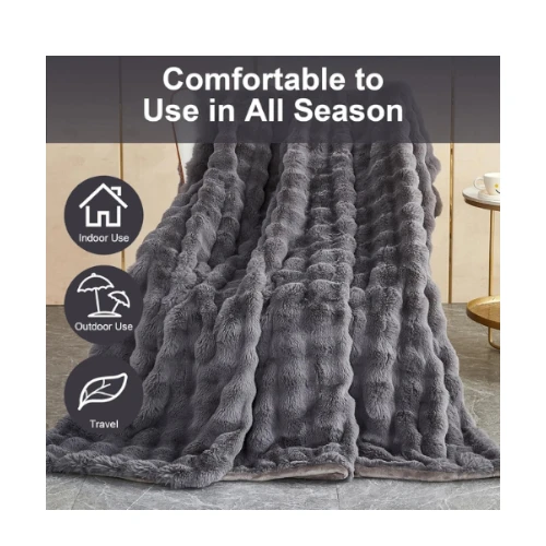 Shanna Faux Rabbit Fur Luxury Plush Throw Blanket  