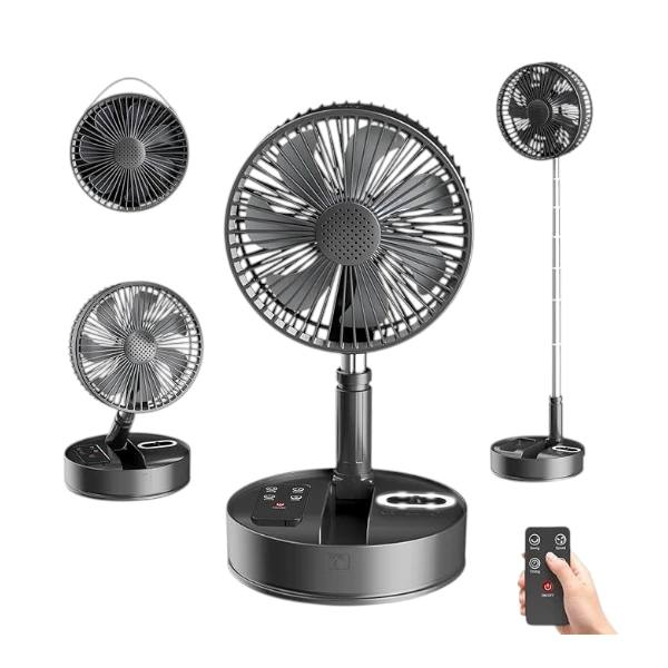 Standing Fan Foldable Portable with Remote Control 8'' Timer 7200mAh Adjustable Height Floor Fan Quiet with Bag 5 Speeds 