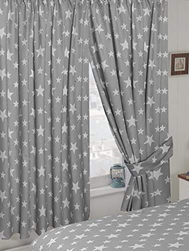 My Home Stars Grey Curtains With Tie Backs
