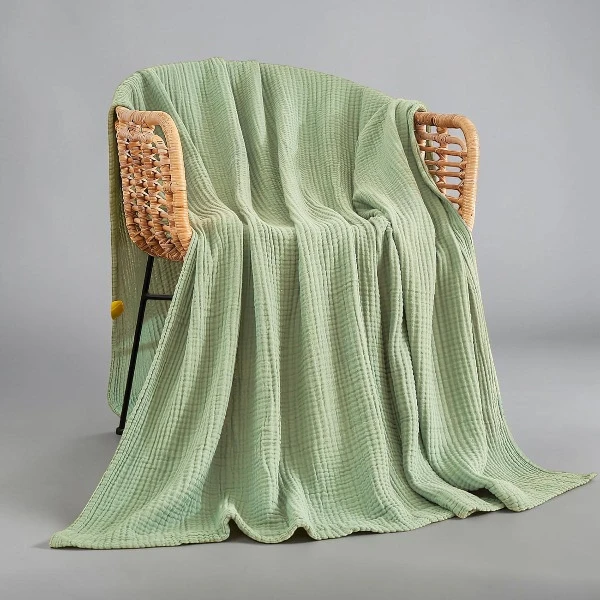 Cotton Muslin & Knitted Fleece Throw Blanket Soft Lightweight Cosy For Sofa Bed