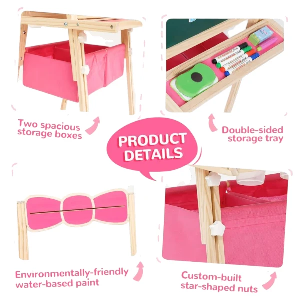 Art Easel Wooden Kids Easel Double Sided Adjustable Height