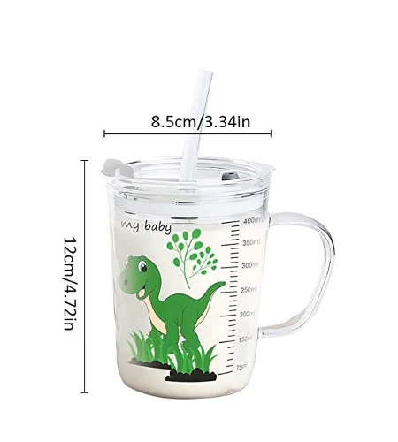 Straw Cup with Lid 400ml Transparent Glass Mug – Microwave Safe