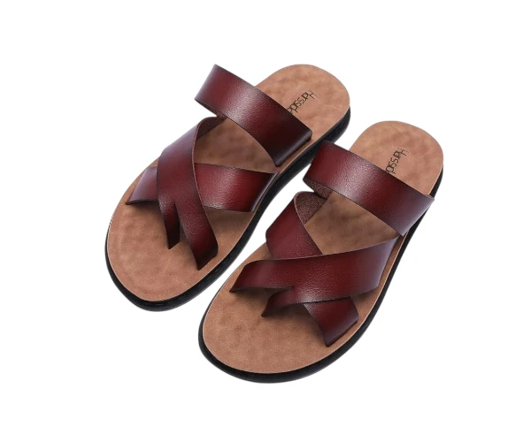 Harssidanzar Mens Sandals Slippers Cross Straps Slide Slip On Flip Flops for Men Toe Ring Style