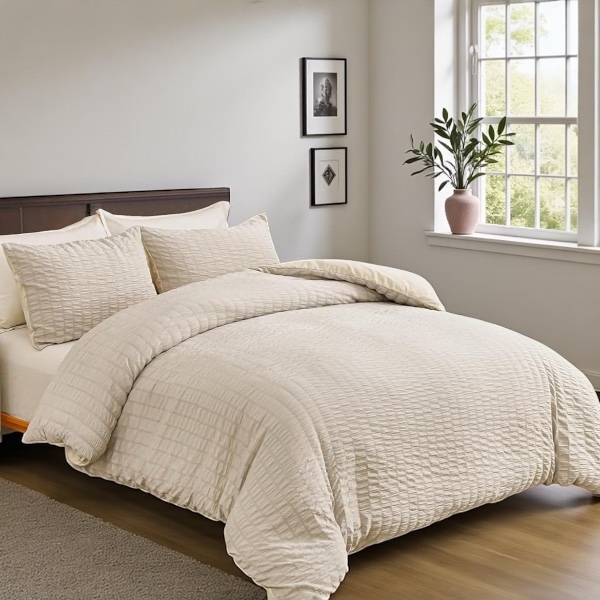 Wong Puckering Seersucker Duvet Cover Bedding Sets 