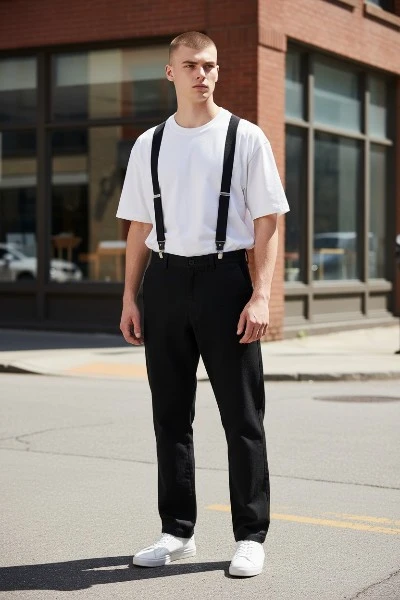 Mens Braces 4 Clips Y-Back 3.5 cm Wide Heavy Duty Adjustable Elastic Braces for Men Trousers with Strong Metal Clips