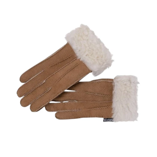 Nordvek Womens Sheepskin Gloves - Fold Back Cuff - Suede 