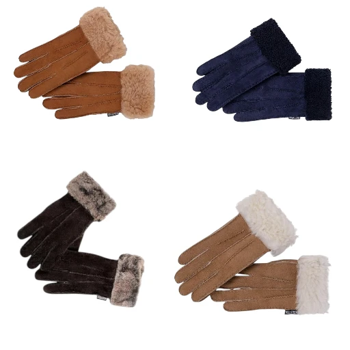 Nordvek Womens Sheepskin Gloves - Fold Back Cuff - Suede 