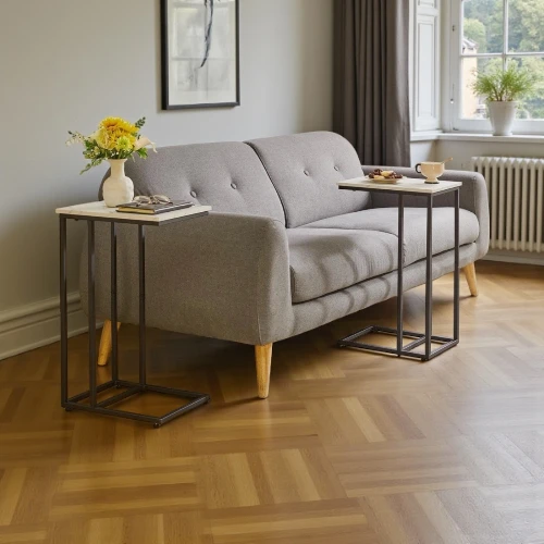 Aibiju C Shaped  Coffee Side Table with Steel Frame