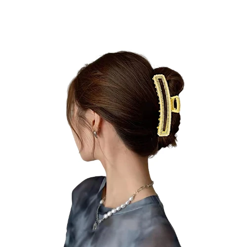 Metal Hair Claw with Pearls and Rhinestone