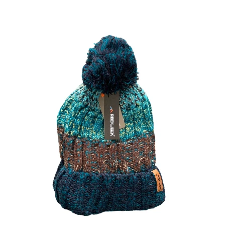 Unisex Ladies Men Cable Knitted Fleece Lined Hat With Large Pom Pom