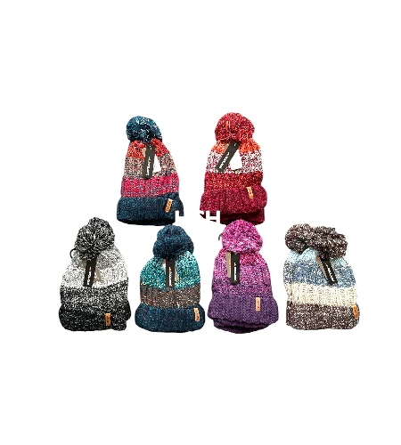 Unisex Ladies Men Cable Knitted Fleece Lined Hat With Large Pom Pom
