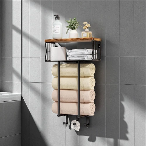 HapiRm Towel Rack Wall Mounted - Multi-Functional Bathroom Towel Storage 