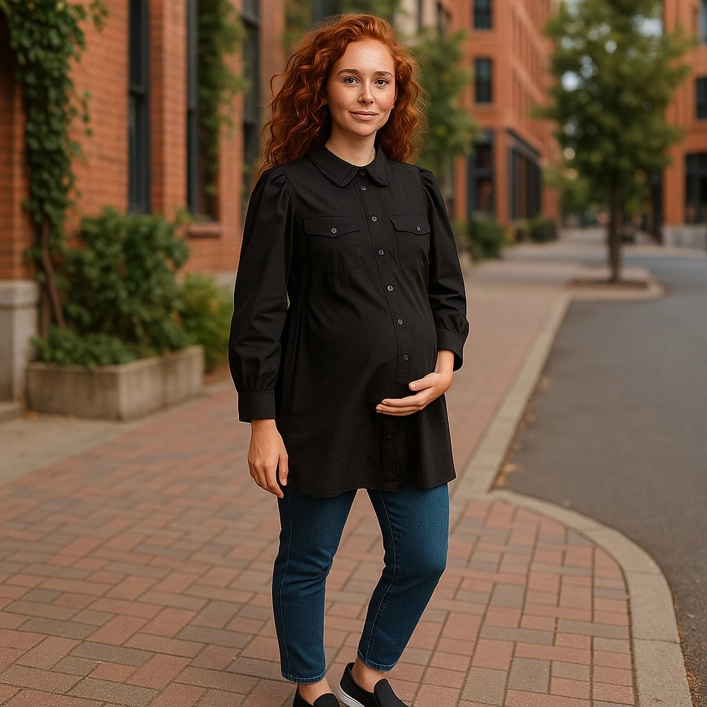 Black Maternity Long Sleeve Button Up Blouse
