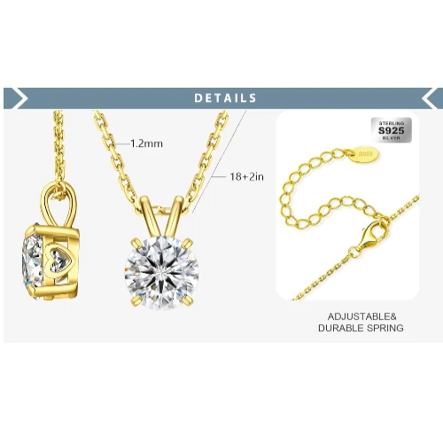 KRKC Moissanite Necklace for Women