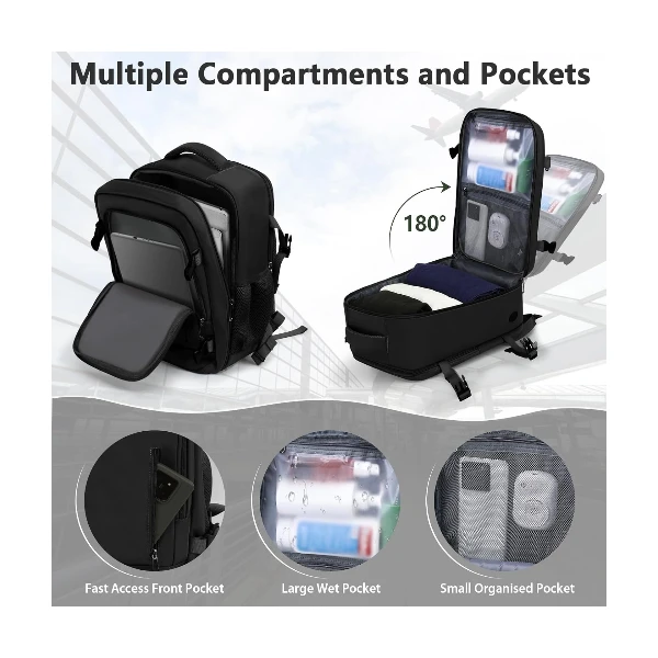 Cabin Flight Rucksacks Casual Daypack - Fit 14 Inch Laptop with USB Charging Port
