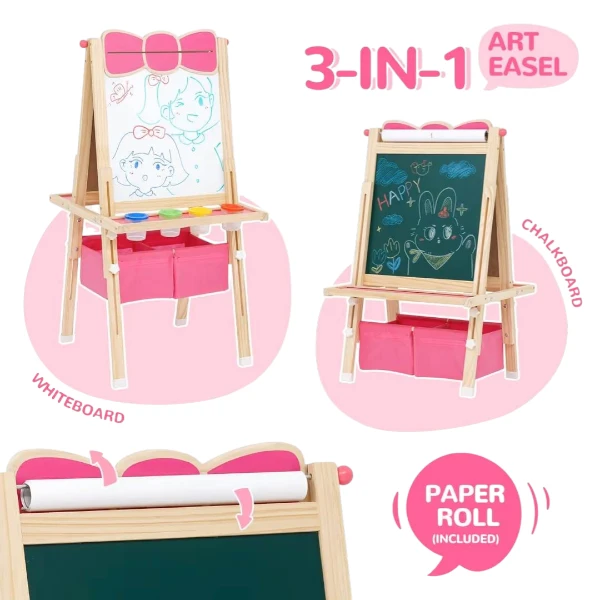 Art Easel Wooden Kids Easel Double Sided Adjustable Height